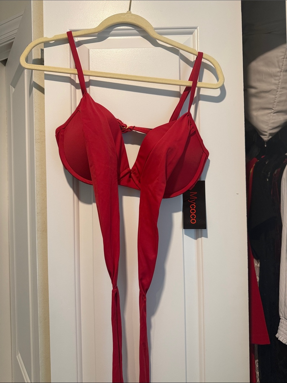 Women's Red Tie-Front Bikini Top